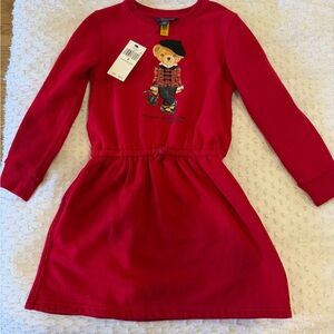 Girls NWT Polo Ralph Laauren Red Teddy Polo Bear Sweatshirt Dress
